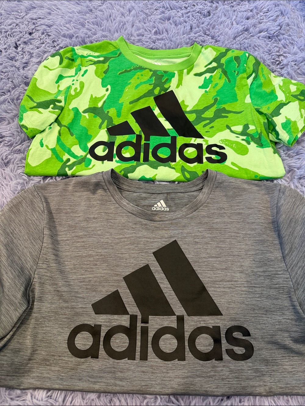 adidas Kids Short Sleeve Tee Duo - Neon Green Camo & Gray Heather
